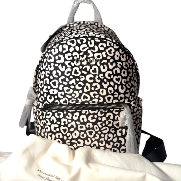 Kate Spade Leila Leopard Heart Backpack Black Ivory | NWT - Picture 2 of 7